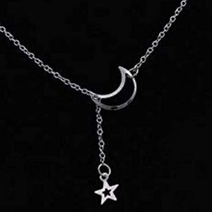 Moon and Star Necklace Alloy Silver finish chain for Women/Girl adjustable Nwt
